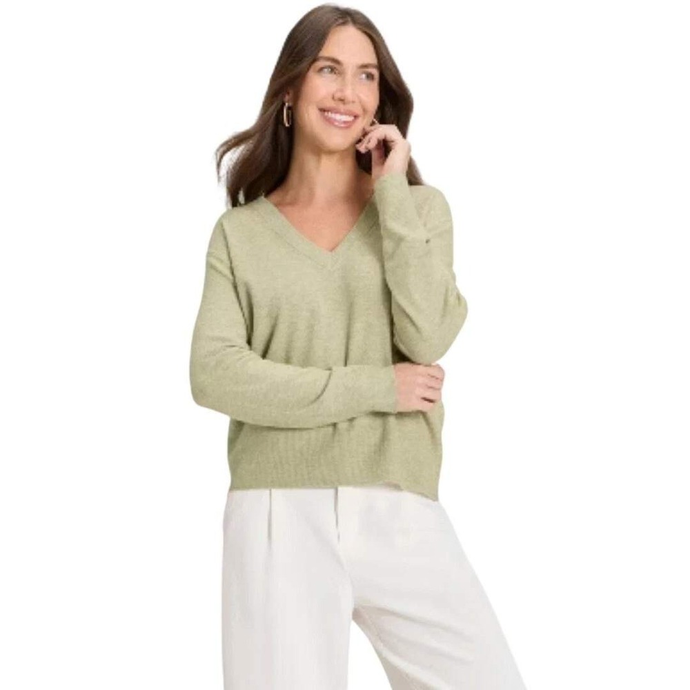 A New Day Women's Green V-Neck Long Sleeve Pullover Sweater Size XL
